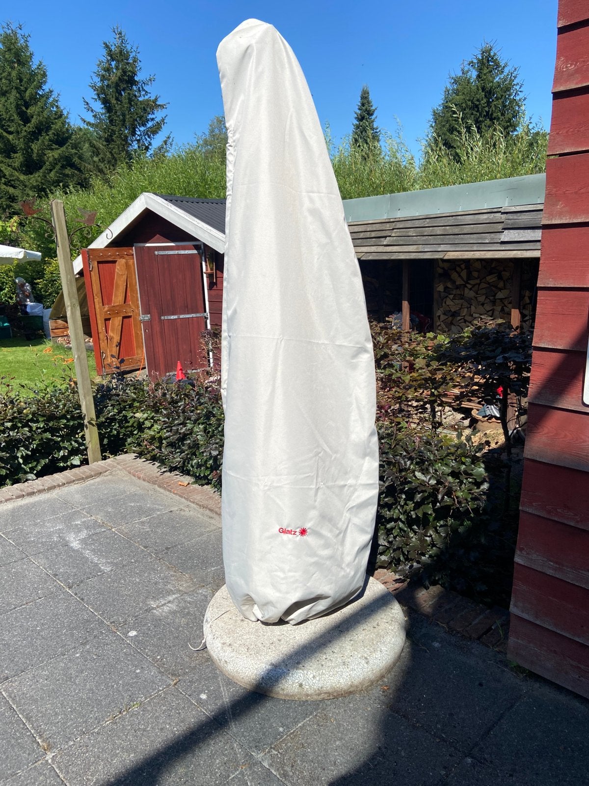 Glatz parasol “Pendalex” V+. Beige doek klasse 5, 325 cm., Ophalen, Gebruikt, Zweefparasol, Verstelbaar