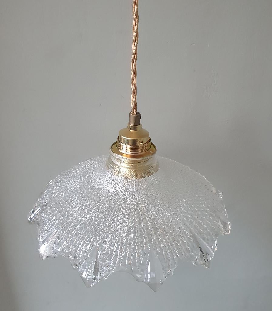 Holophane hanglamp, Art deco, gegoten glas, Huis en Inrichting, Lampen | Hanglampen, Antiek. klassiek, frans, art nouveau, retro