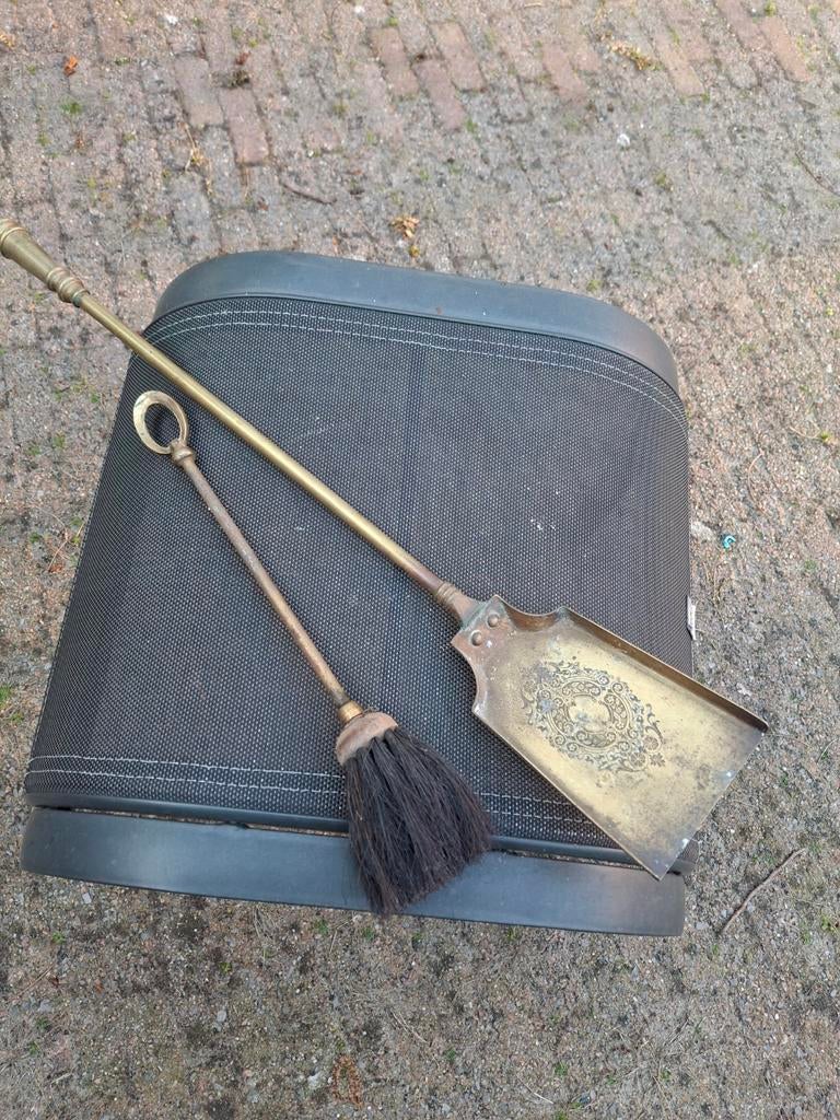 Messing haardstel met schep en borstel, Huis en Inrichting, Haarden, Ophalen