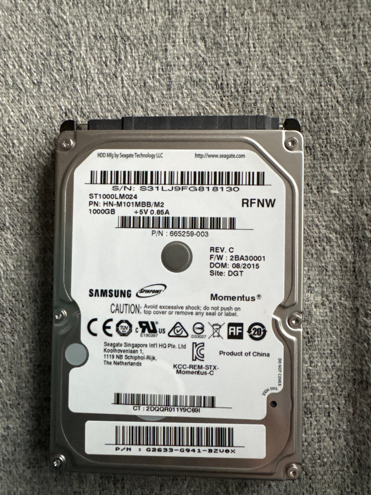 Samsung Seagate Momentus 1TB harde schijf, Computers en Software, Intern, Gebruikt, Ophalen of Verzenden, Laptop