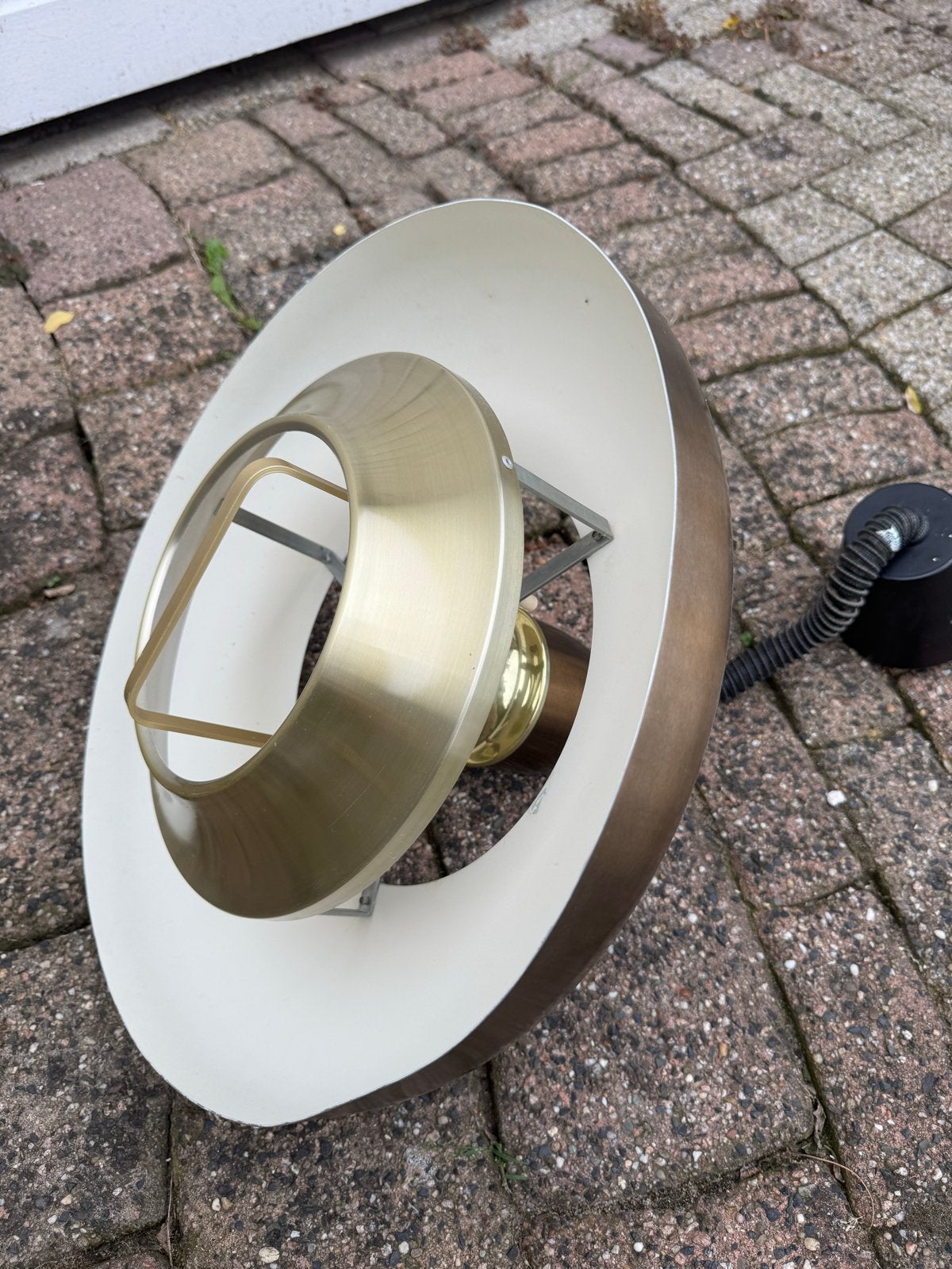 Vintage hanglamp bruin/goud met spiraalkabel, Huis en Inrichting, Ophalen, Gebruikt, Metaal, E27 (groot)
