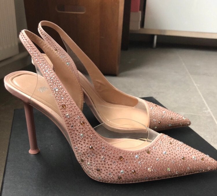 Zara glitter heels 36 soft pink, Ophalen of Verzenden, Zo goed als nieuw, Roze