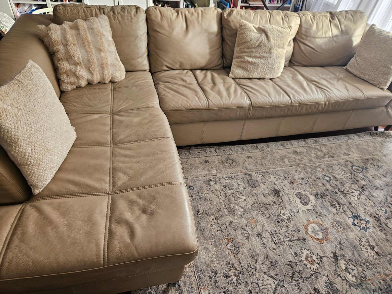 Leren beige hoekbank, Ophalen, Gebruikt, Hoekbank, Leer
