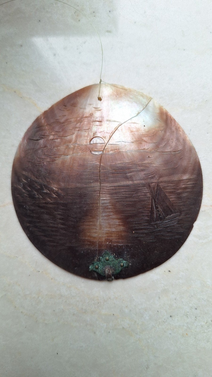 antieke handgesneden parelmoeren schelp, Ophalen