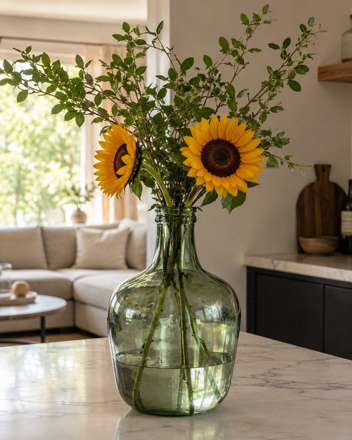 Grote glazen fles / vaas - groen, Ophalen