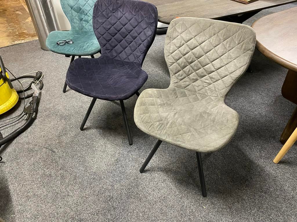 6x Velvet Stoelen - Aqua, Grijs, Zwart - Nieuwstaat!, Ophalen, Overige kleuren, Zo goed als nieuw, Stof