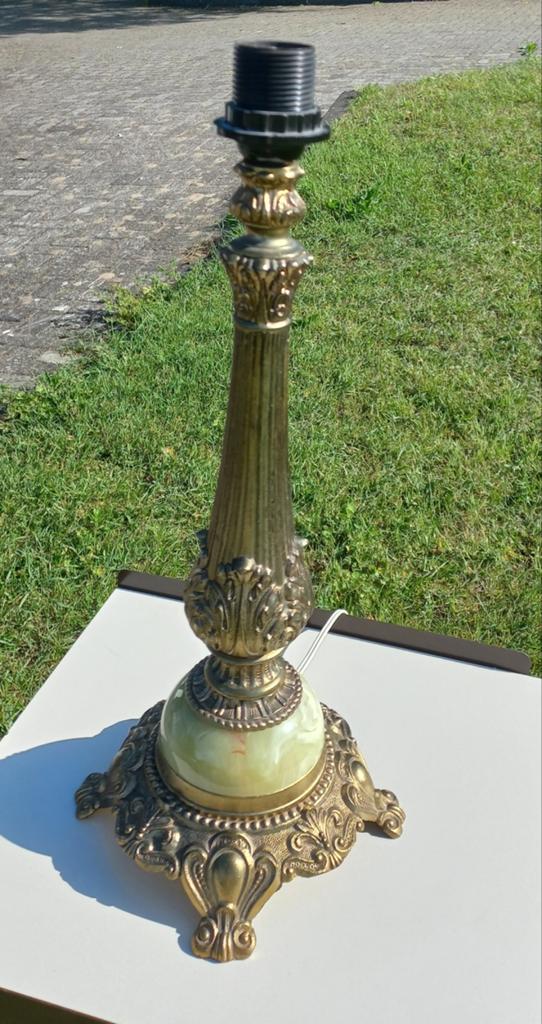 Hoge zware lampenvoet, 50 cm hoog, messing met marmer, Ophalen of Verzenden