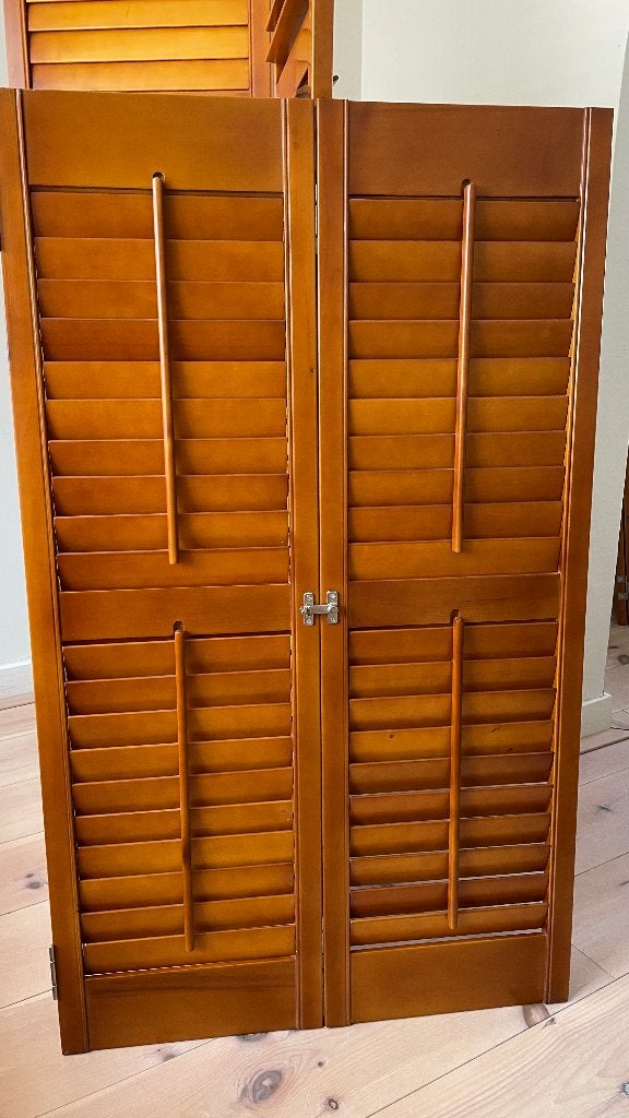 Houten shutters | Louvre deuren, Huis en Inrichting, Ophalen, Gebruikt, Overige merken, Bruin