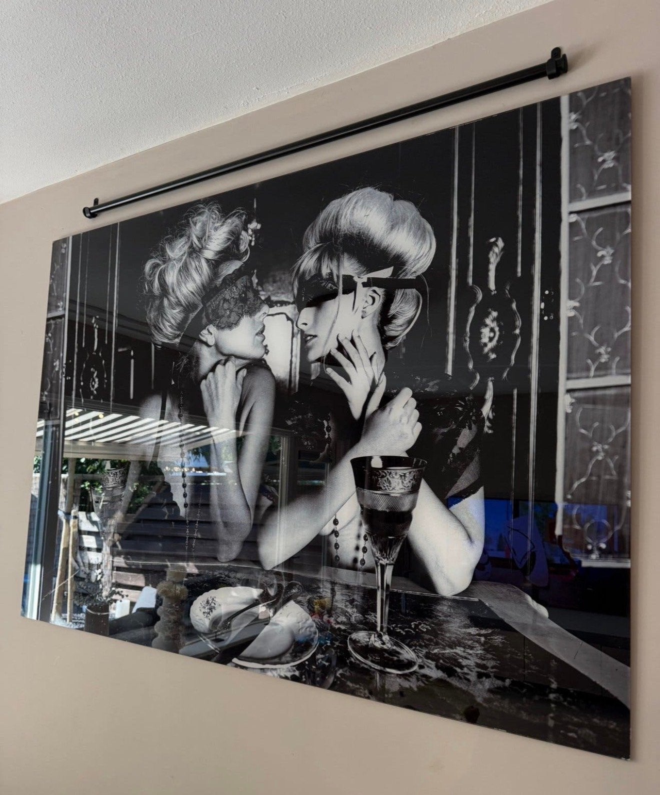 Modern Glas Schilderij - Vrouwen in Zwart-Wit, Huis en Inrichting, Ophalen, 50 – 75, Zo goed als nieuw, Schilderij