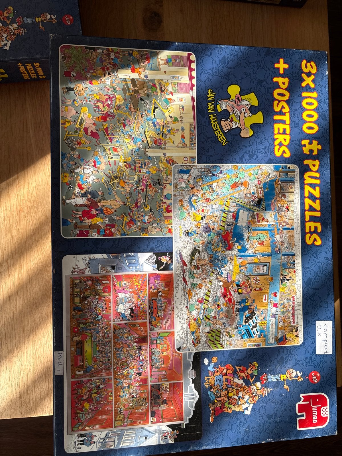 Jan van Haasteren 3x1000 stukjes puzzels + posters, Een of twee spelers, Ophalen, Gebruikt