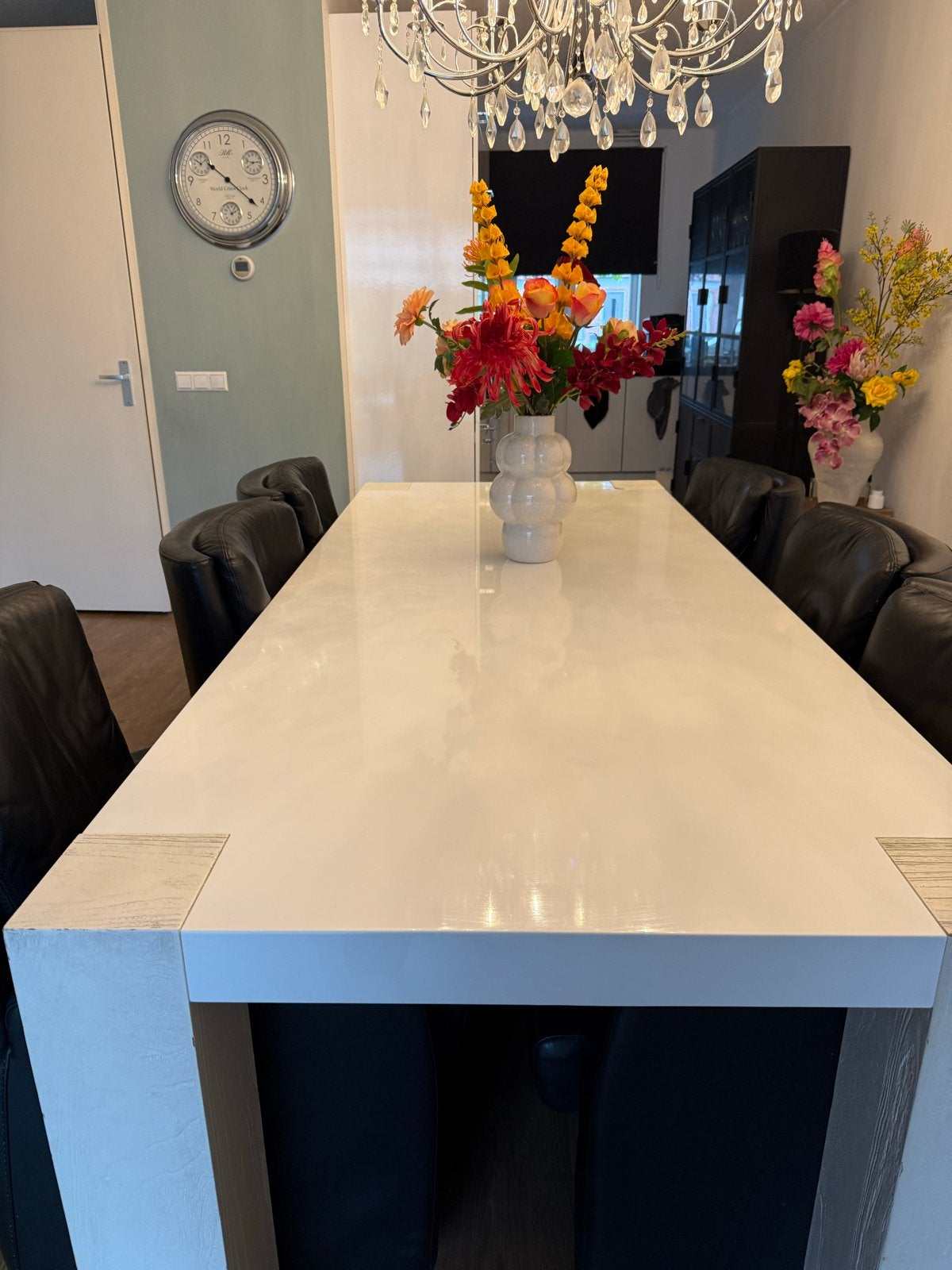 Gratis hoogglans goossens eettafel in goede staat, Ophalen, Gebruikt, 100 tot 150 cm, 200 cm of meer