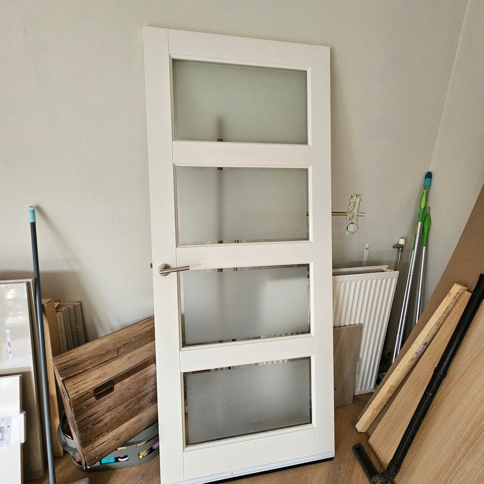 Binnendeur met kozijn met matglas en deurbeslag, Doe-het-zelf en Verbouw, Deuren en Horren, Ophalen, Binnendeur, 200 tot 215 cm