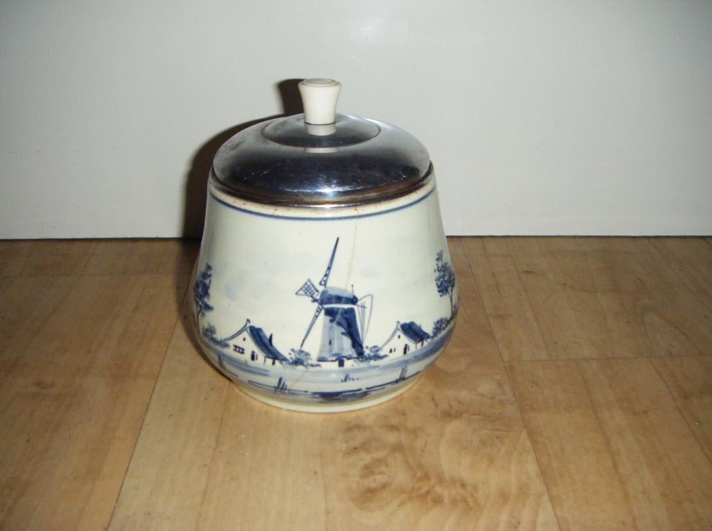 Oude tabakspot,gemerkt,Delfts blauw,Hollandse molen,bloemen, Ophalen of Verzenden