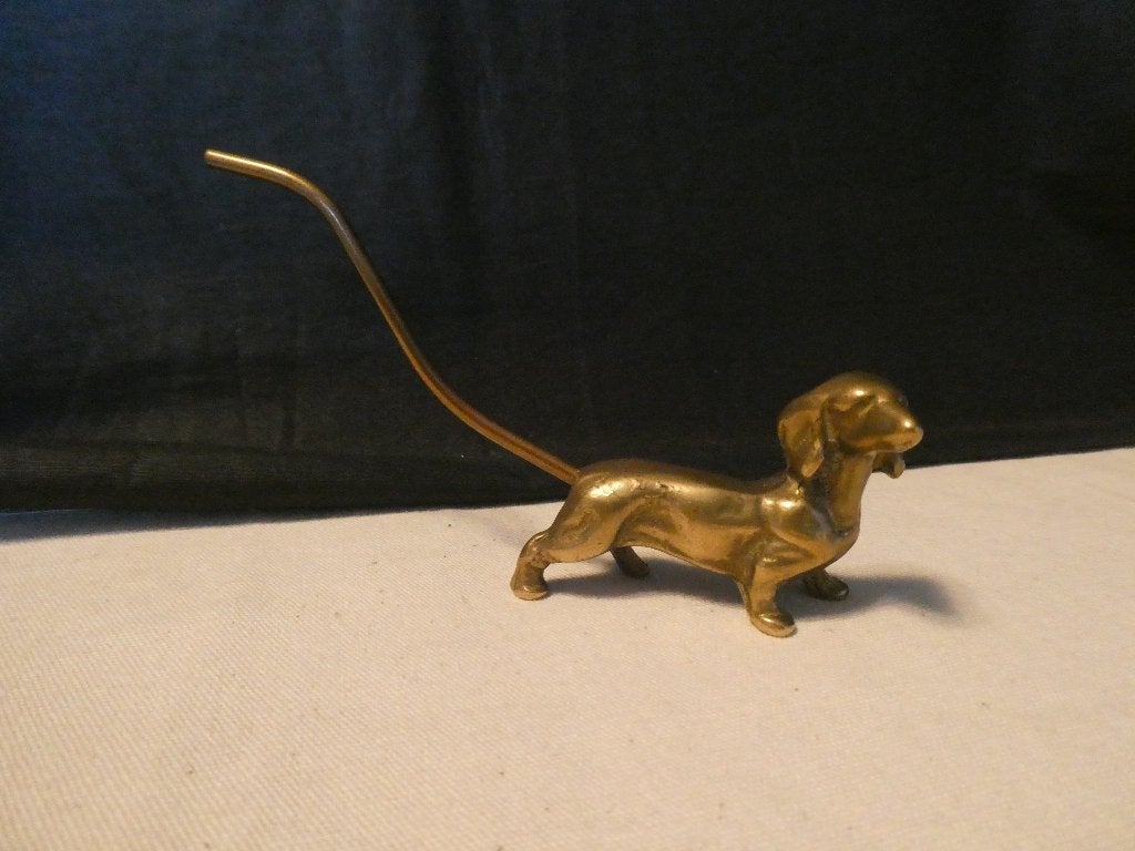 Vintage teckelringhouder jaren 60 bronzen hondensculptuur, Antiek en Kunst, Antiek | Koper en Brons, Ophalen of Verzenden, Brons