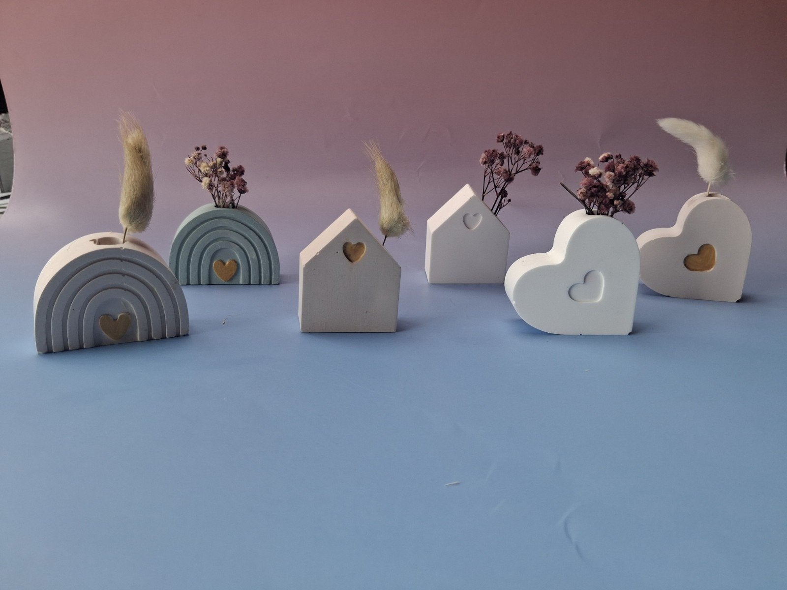 Decoratieve mini vaasjes: huisjes, hartjes, regenbogen, Ophalen, Wit, Nieuw, Steen/keramiek
