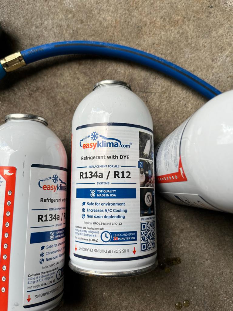 Airco vul set R134a / R12 met drukmeter en 3 bussen koudemid, Auto-onderdelen, Airco en Verwarming, Ophalen of Verzenden, Nieuw
