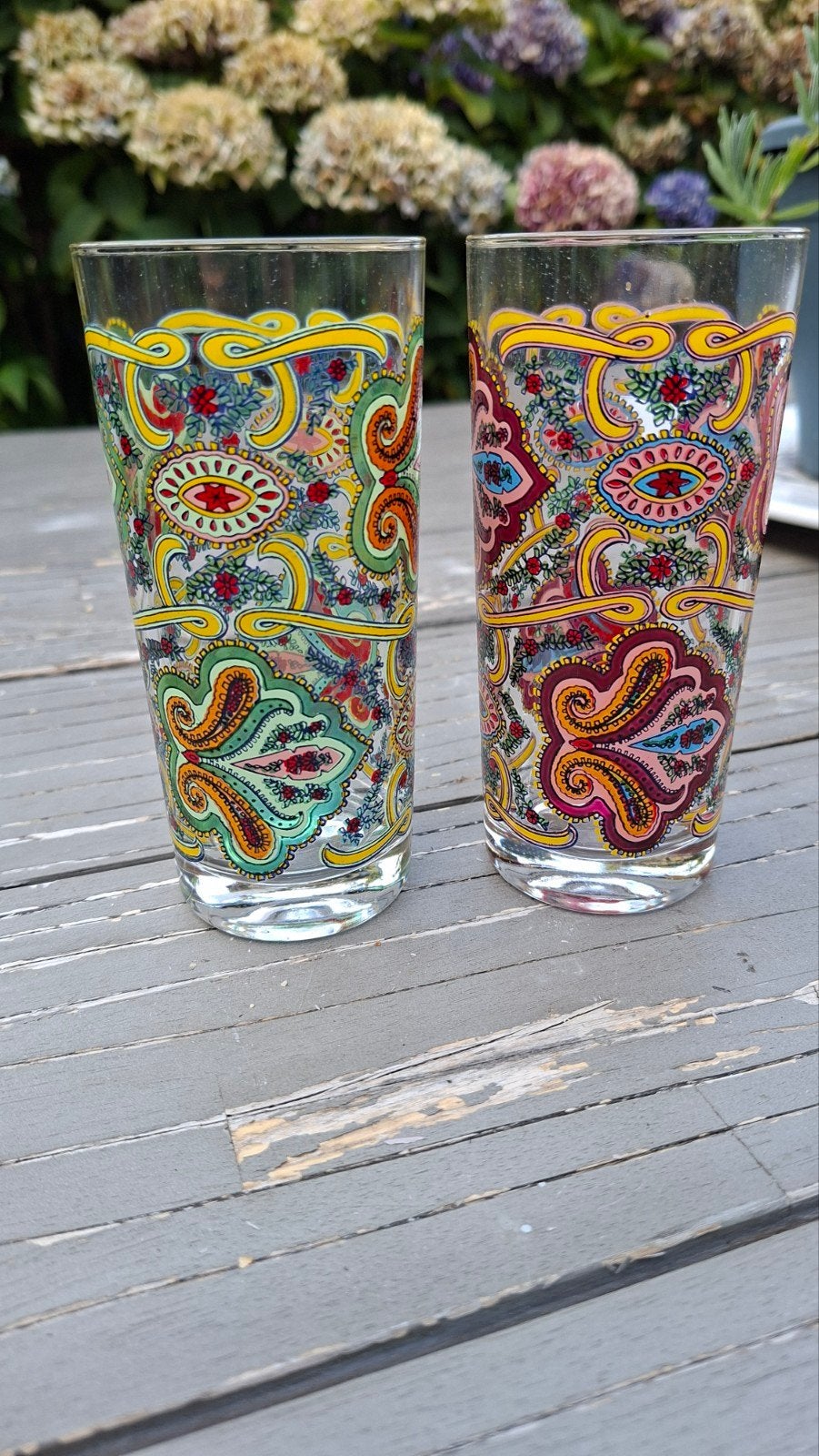 2 Vintage VMC Reins France Drinkglazen - Paisley Patroon, Ophalen of Verzenden