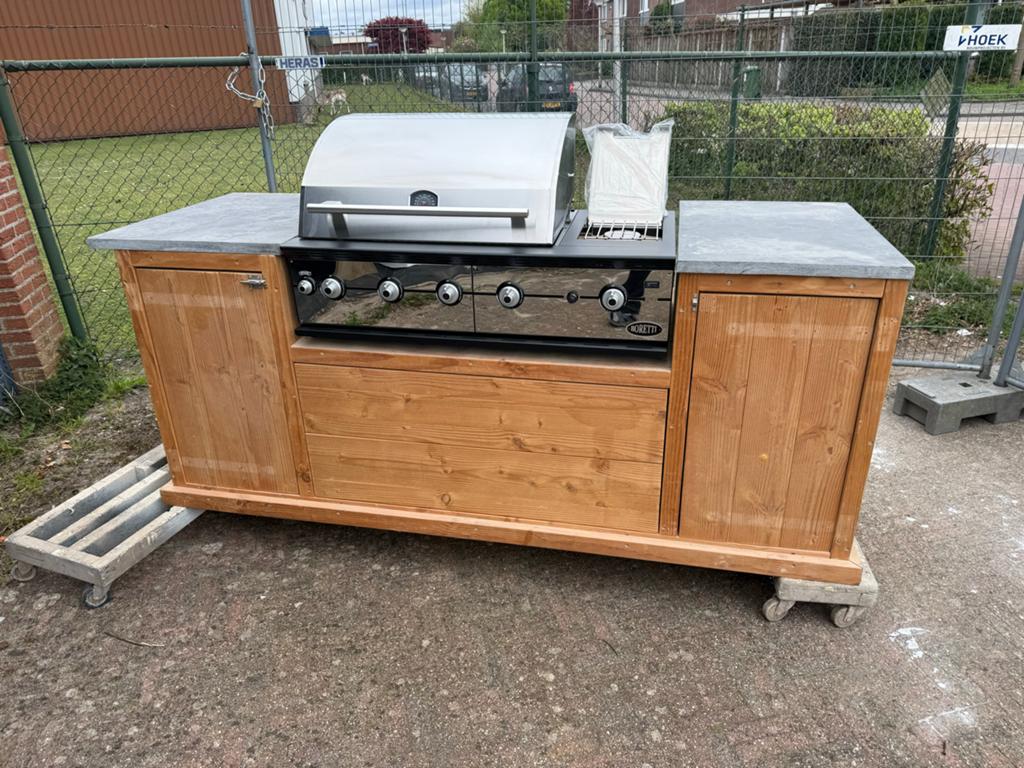 Luxe Buitenkeuken Douglas Hout met Boretti BBQ en 2 Lades, Ophalen of Verzenden, Zo goed als nieuw, Gas, Vrijstaand