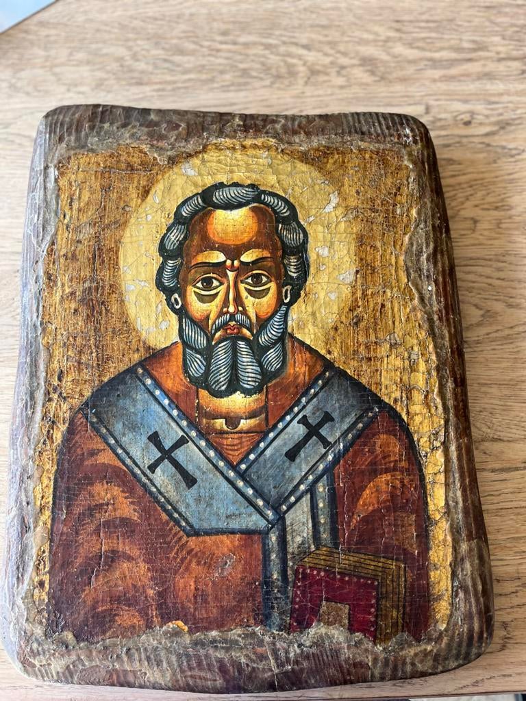 Set van 2 handgeschilderde houten iconen, Antiek en Kunst, Ophalen