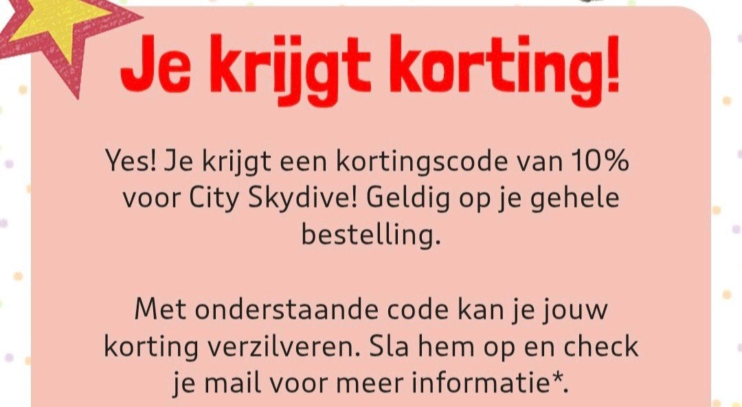 City skydive korting kortingscode, Eén persoon, Kortingsbon