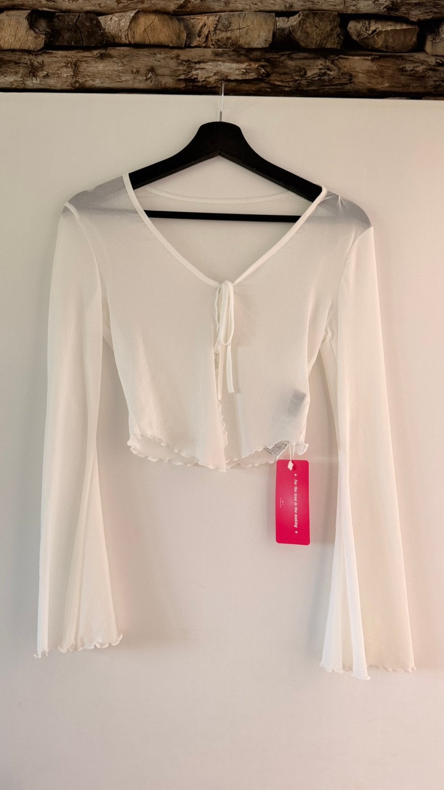 Nieuw witte mesh crop top vest Maat xs, Wit, Nieuw, Ophalen of Verzenden, Lange mouw