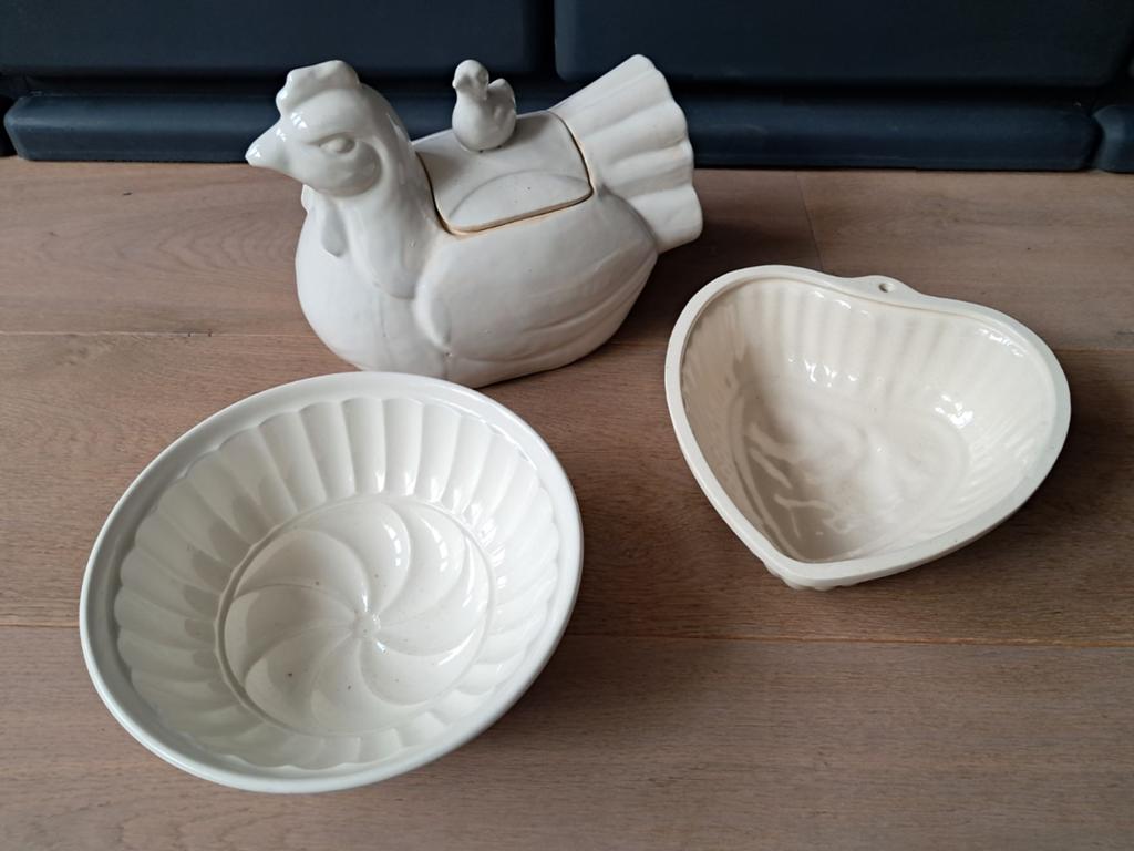 2 grote puddingvorm antiek voorraad kip aardewerk keramiek, Antiek en Kunst, Ophalen of Verzenden