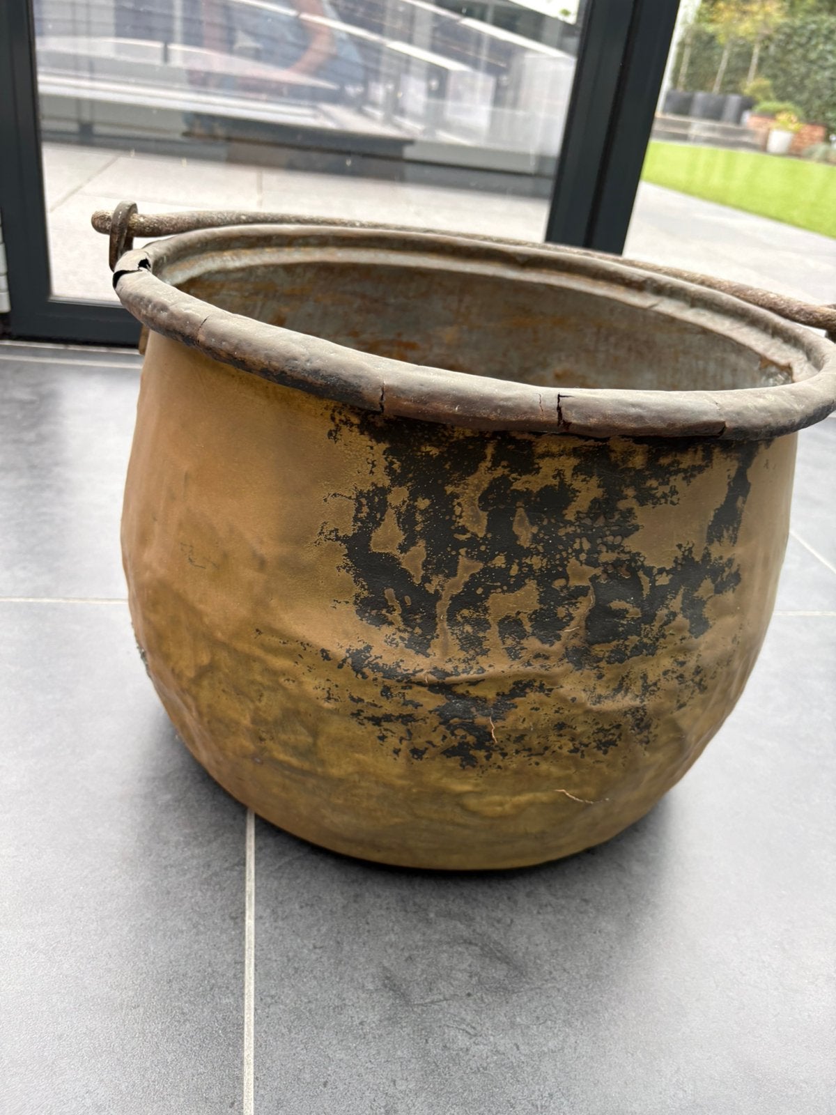 Koperen pot, Tuin en Terras, Ophalen, Gebruikt, Rond, Minder dan 25 cm