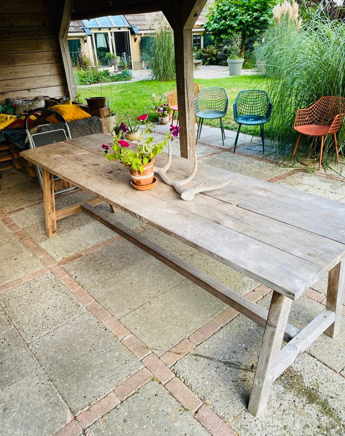 Robuuste Houtentafel voor buiten of binnen, Ophalen, Gebruikt, Rechthoekig, Hout