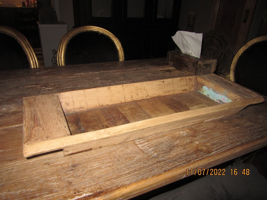 Oude Houten Brede Schaal/Dienblad - Rustiek en Uniek, Ophalen, Gebruikt, Dienblad, Rechthoekig