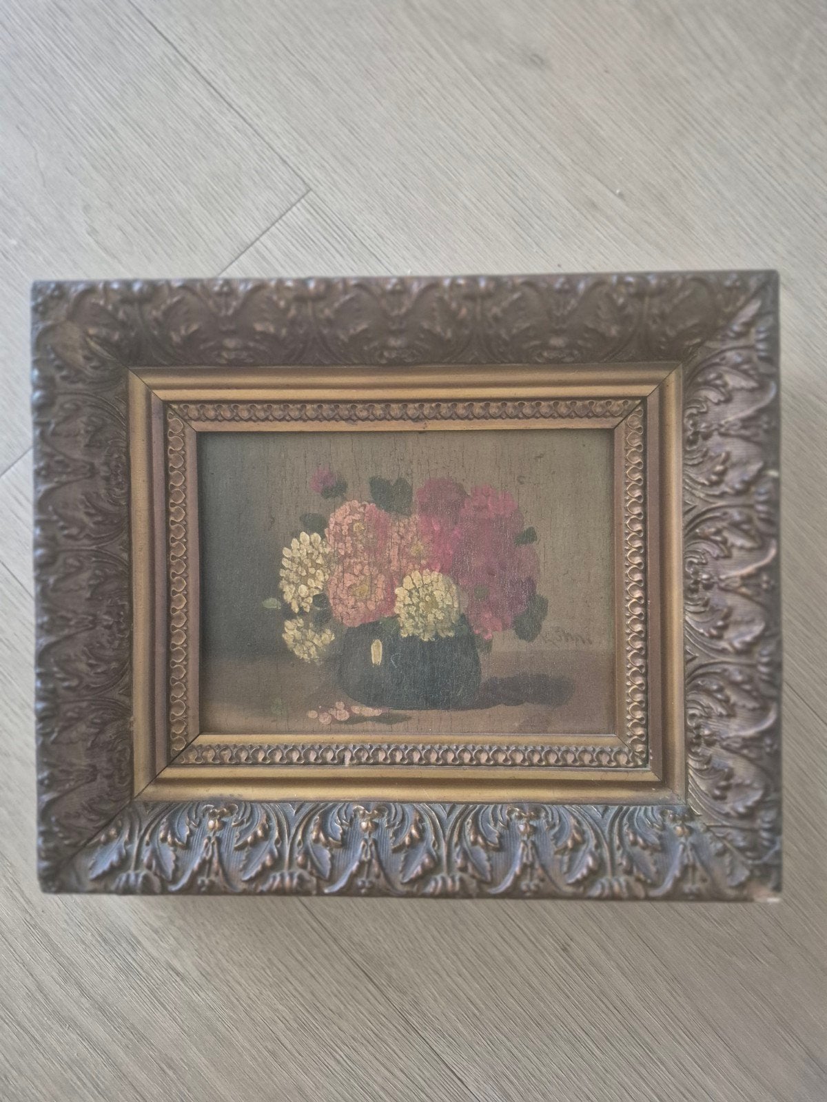 Klassiek bloemstilleven in sierlijke lijst, Doek, Olieverf, Klassiek, Ingelijst