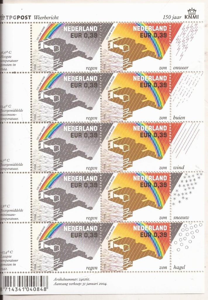 Nederland 2004 Weerbericht 150 jaar KNMI Velletje NVPH, Postzegels en Munten, Ophalen of Verzenden, Na 1940, Postfris