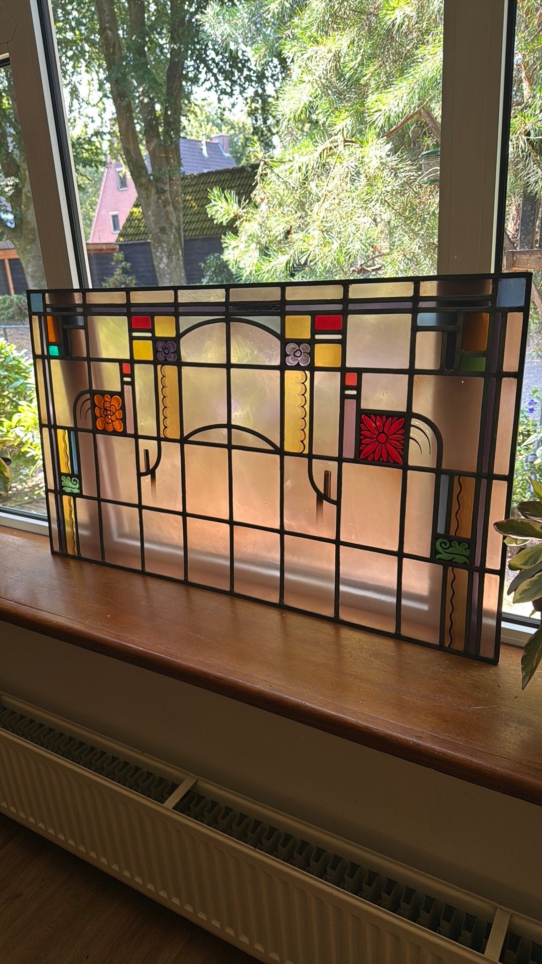 Zeer fraai antiek glas in lood raam gebrandsch, Ophalen