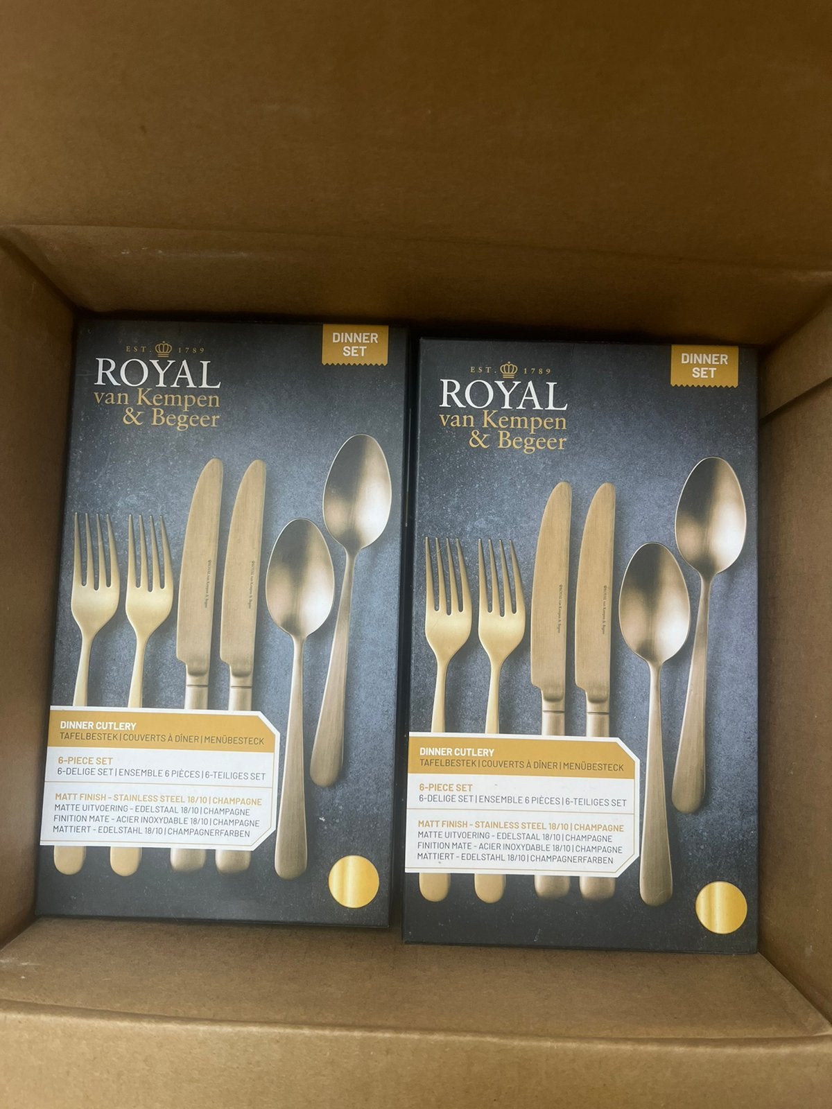 Royal van Kempen & Begeer 6-delig bestek champagne, Huis en Inrichting, Bestekset, Nieuw, Rvs of Chroom, Ophalen