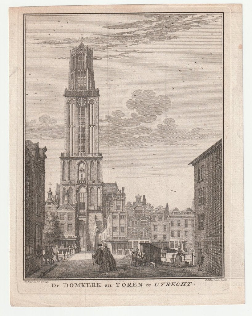 De Domkerk en toren te Utrecht C. Philips Jacobs 1757, Antiek en Kunst, Kunst | Etsen en Gravures, Verzenden, Architectuur, Gravure