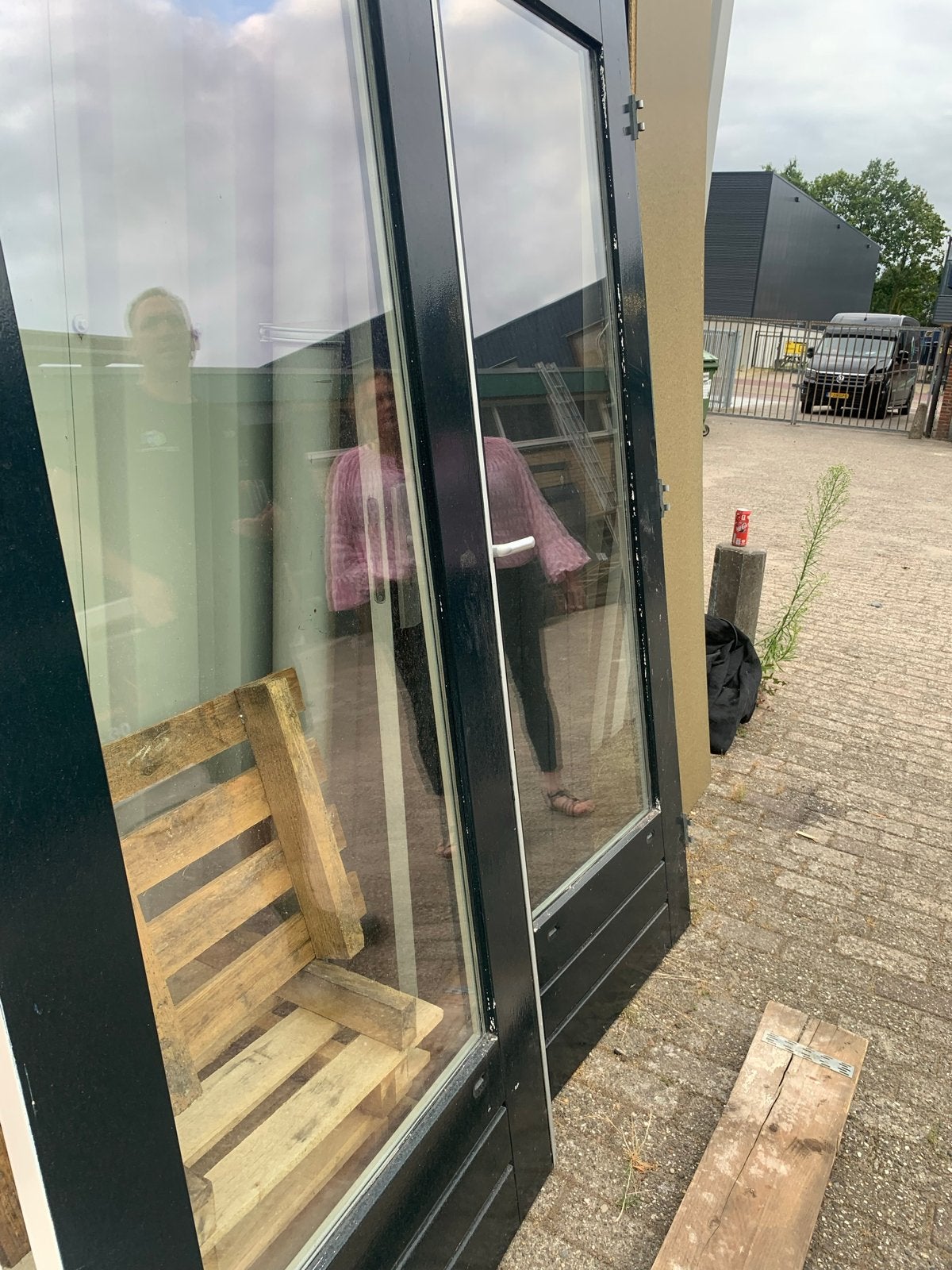 Set van 2 zwarte buitendeuren met glas, Doe-het-zelf en Verbouw, Deuren en Horren, Ophalen, Gebruikt, 80 tot 100 cm, Buitendeur