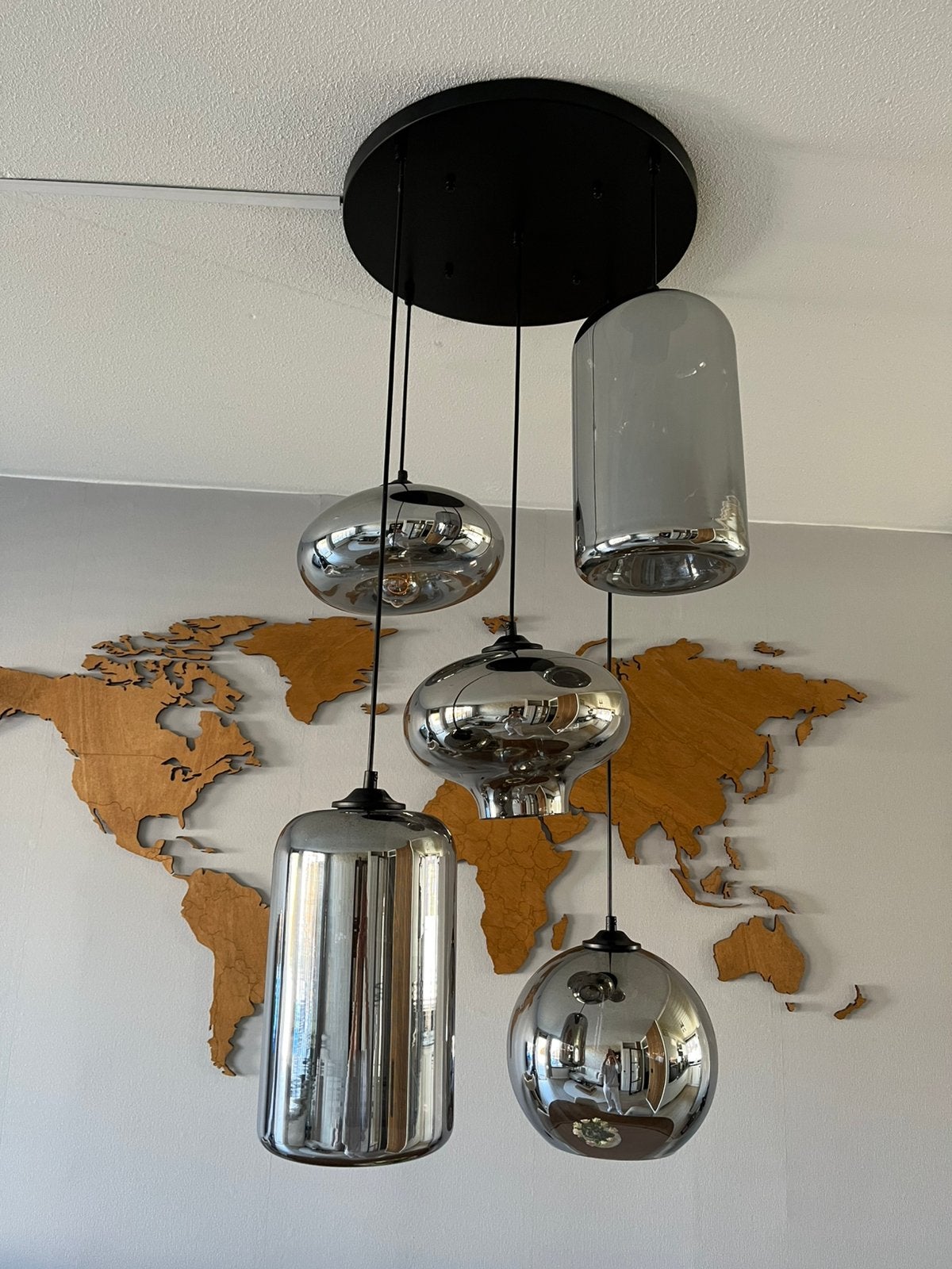 Rookglas hanglamp 5-lichts Mix, Ophalen, E27 (groot), Modern industrieel, Glas