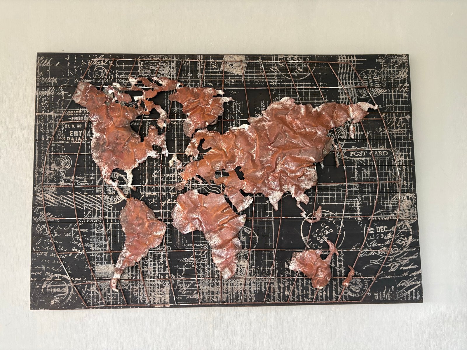 Wanddecoratie Wereldkaart Metaal Zwart/Koper, Ophalen, Metaal, Wandsculptuur, Gebruikt