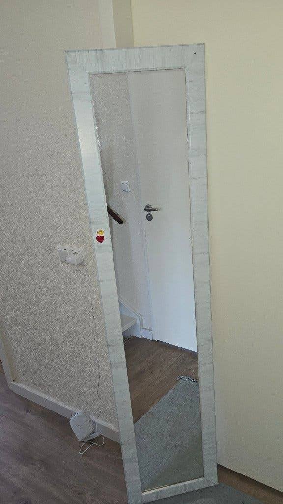 Full-Length Mirror – Light Gray Wood-Look Frame, Ophalen, Minder dan 50 cm, Zo goed als nieuw, 150 tot 200 cm