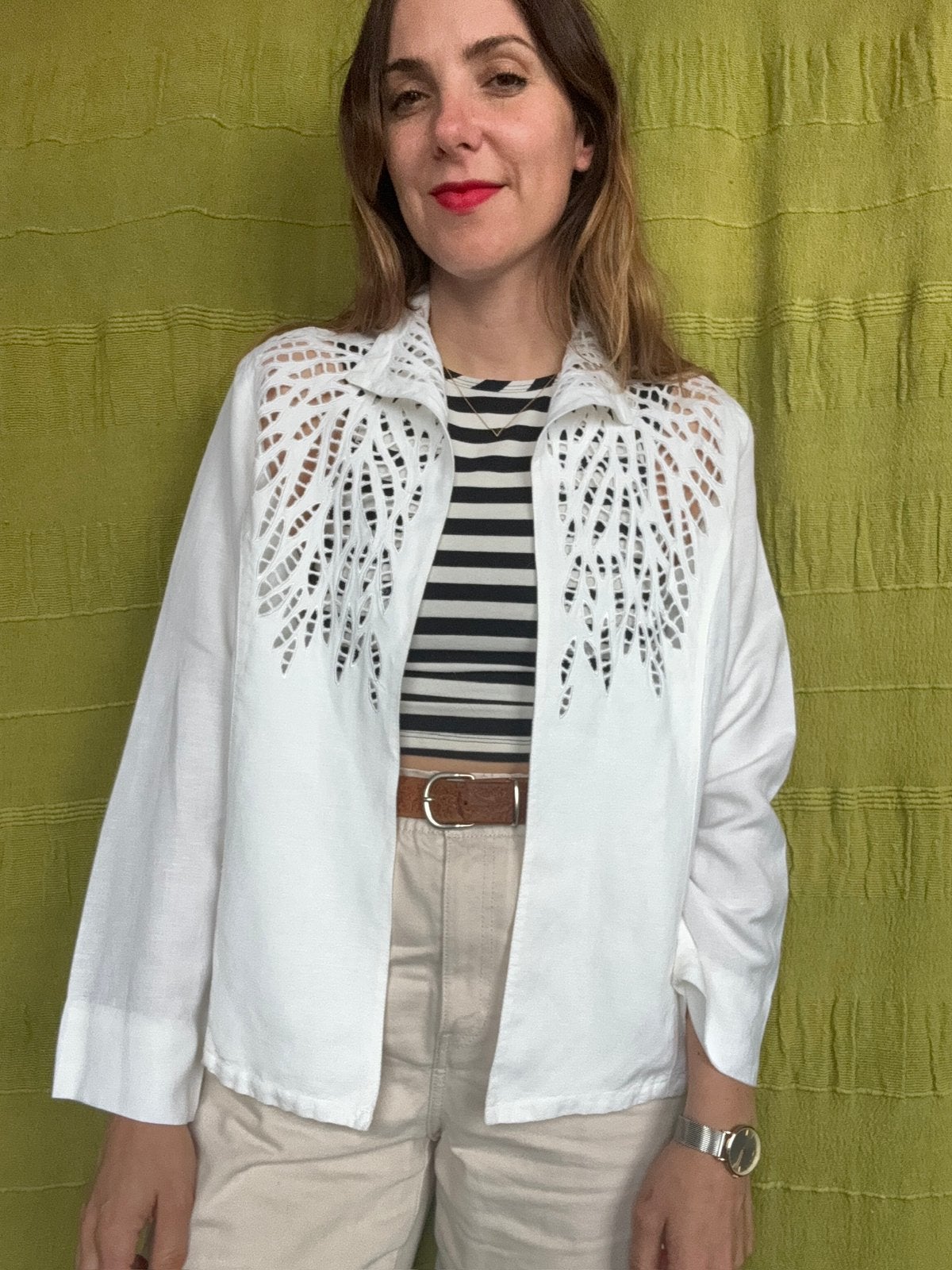 Vintage blouse / jasje - wit - 38/M/medium, Maat 38/40 (M), Hgv, Wit, Hgv