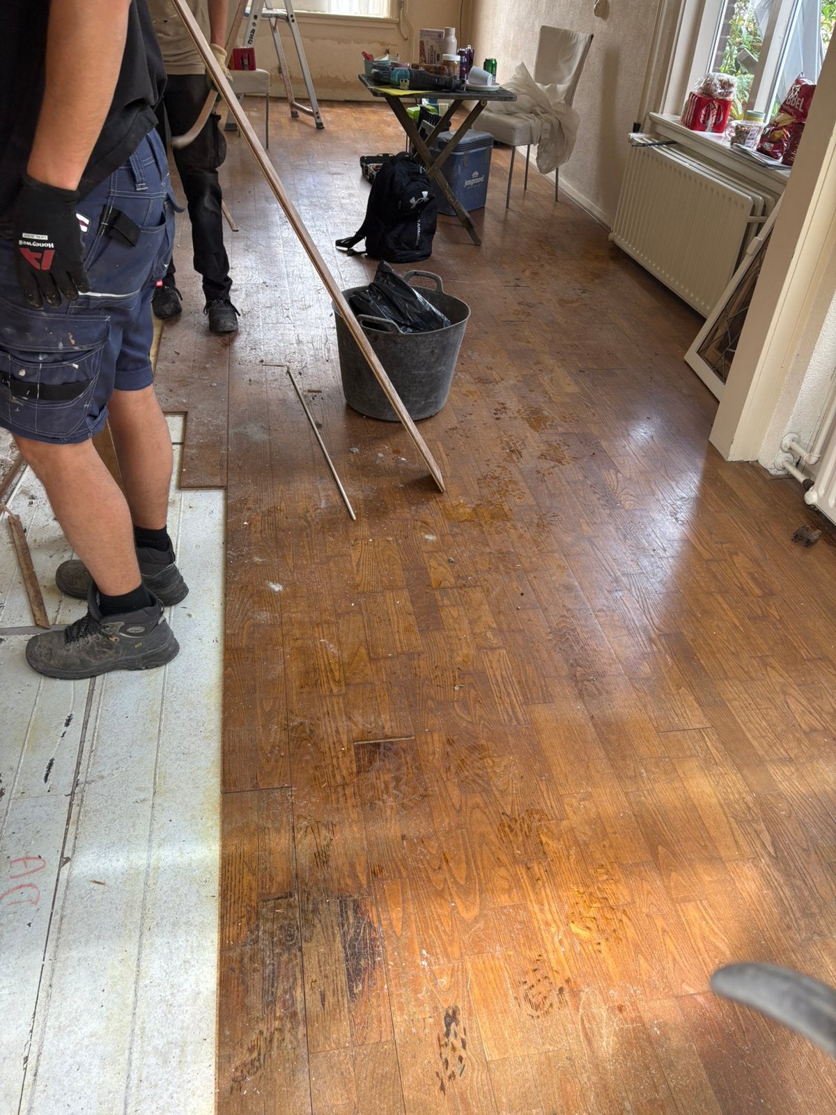 Eiken gelamineerde vloer - ca. 30m2, Ophalen, Gebruikt, 10 m² of meer, Hout
