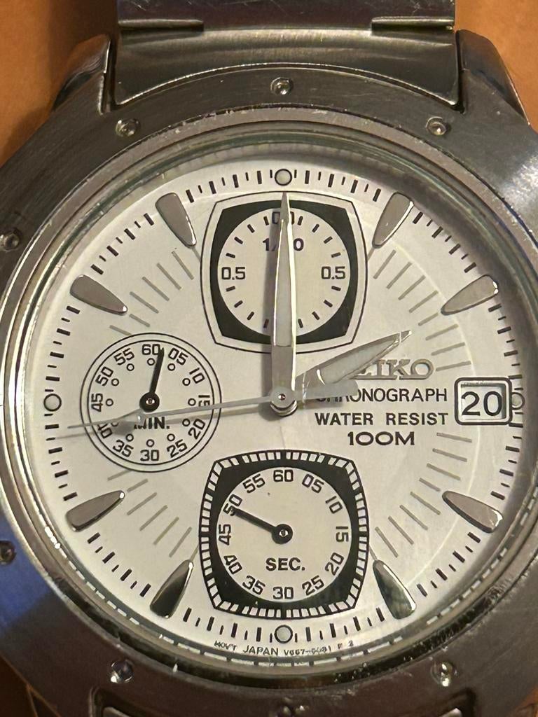 Seiko V657-9060 Heren Horloge Zilver, Gebruikt, Polshorloge, Ophalen of Verzenden, Zilver