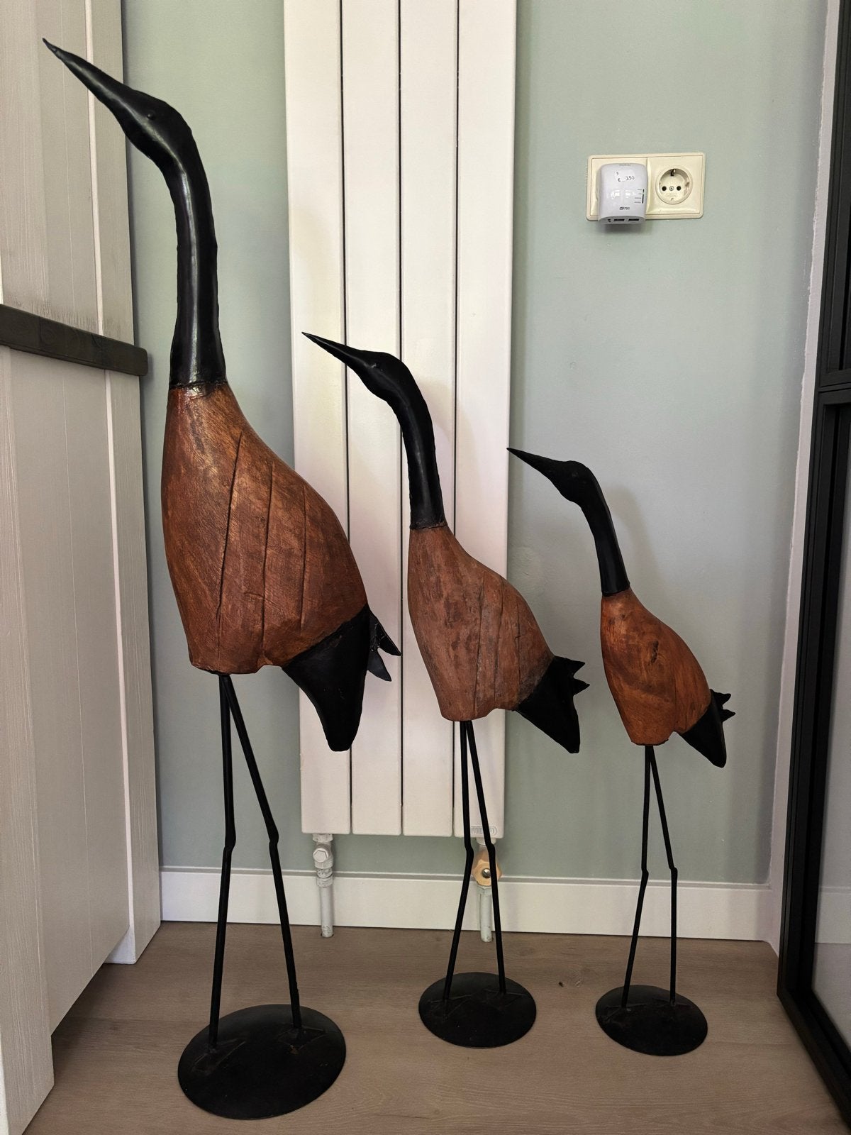 Set van 3 houten en metalen decoratieve vogels, Antiek en Kunst, Kunst | Designobjecten, Ophalen of Verzenden