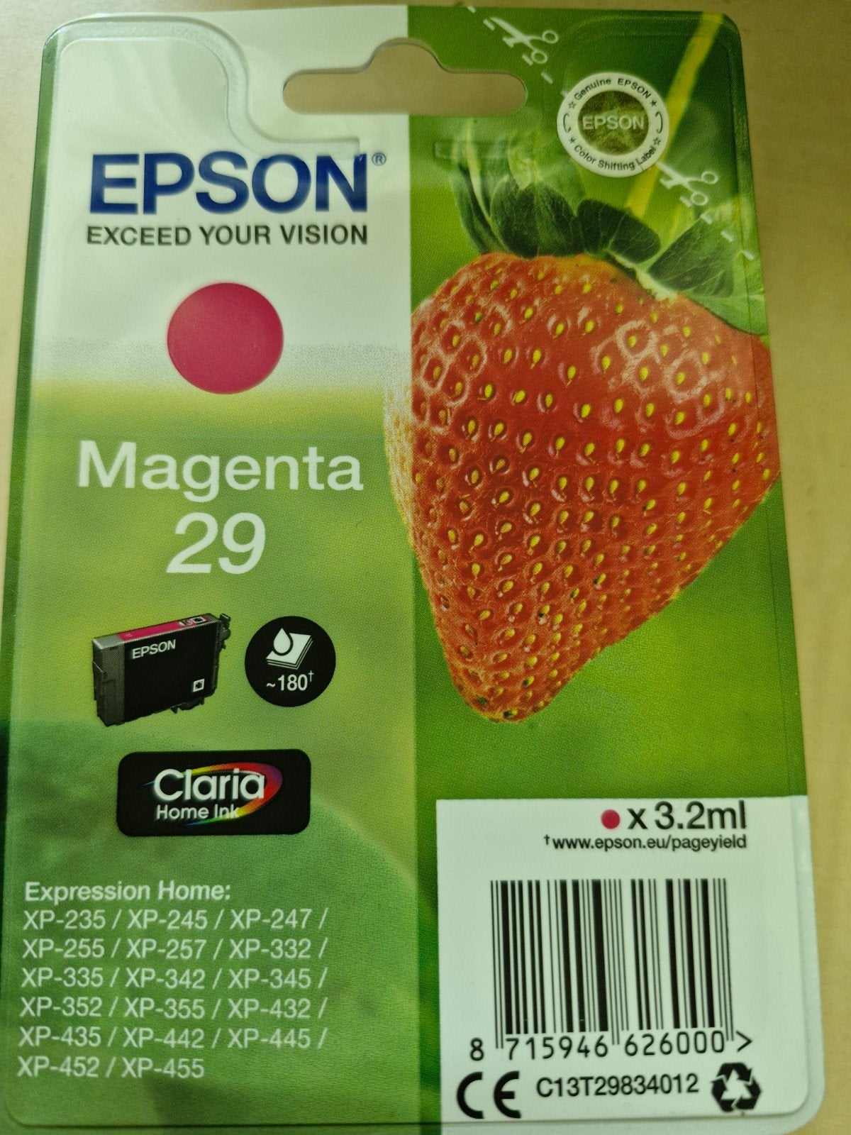 Epson Magenta 29 Claria Home Inktcartridge - Nieuw, Computers en Software, Ophalen of Verzenden, Nieuw, Cartridge, Epson