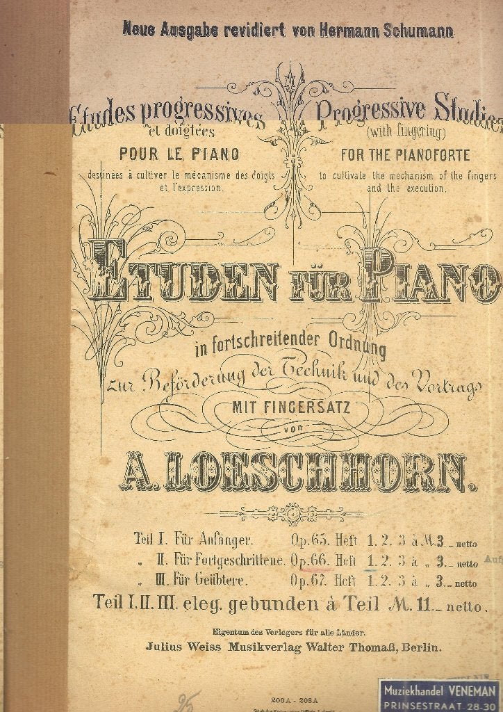 Ba1 bladmuziek etuden voor piano hermann schumann, Gebruikt, Klassiek, Ophalen of Verzenden, Artiest of Componist