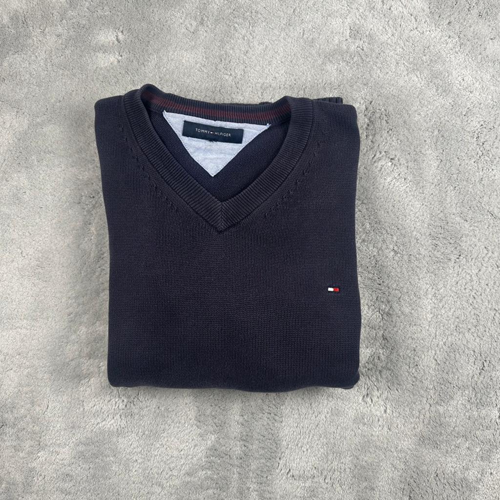 Tommy Hilfiger V-Neck Sweater Navy Blue Size L, Kleding | Heren, Truien en Vesten, Ophalen of Verzenden, Gedragen, Blauw