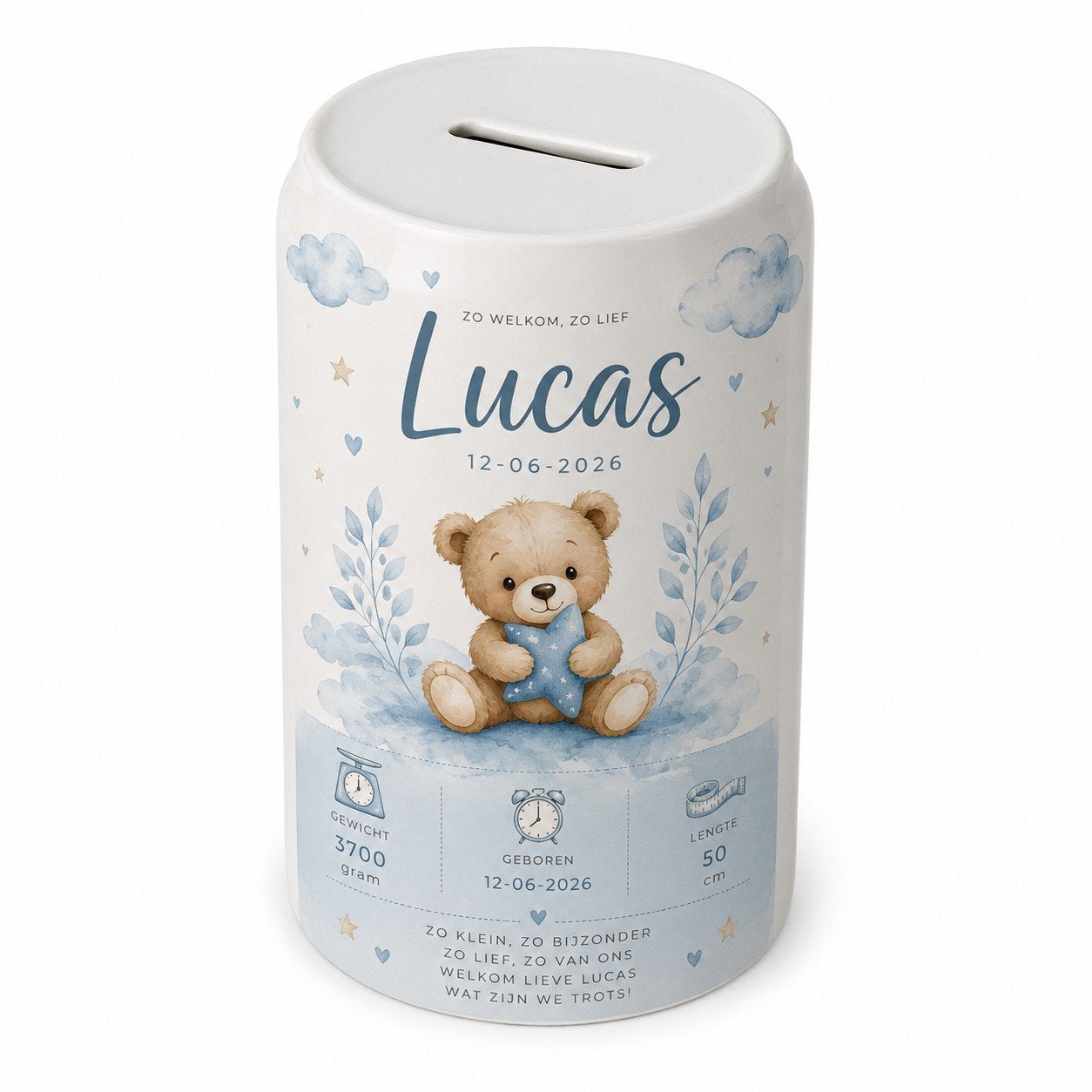 Gepersonaliseerde spaarpot met naam (baby kraam cadeau), Ophalen of Verzenden, Nieuw