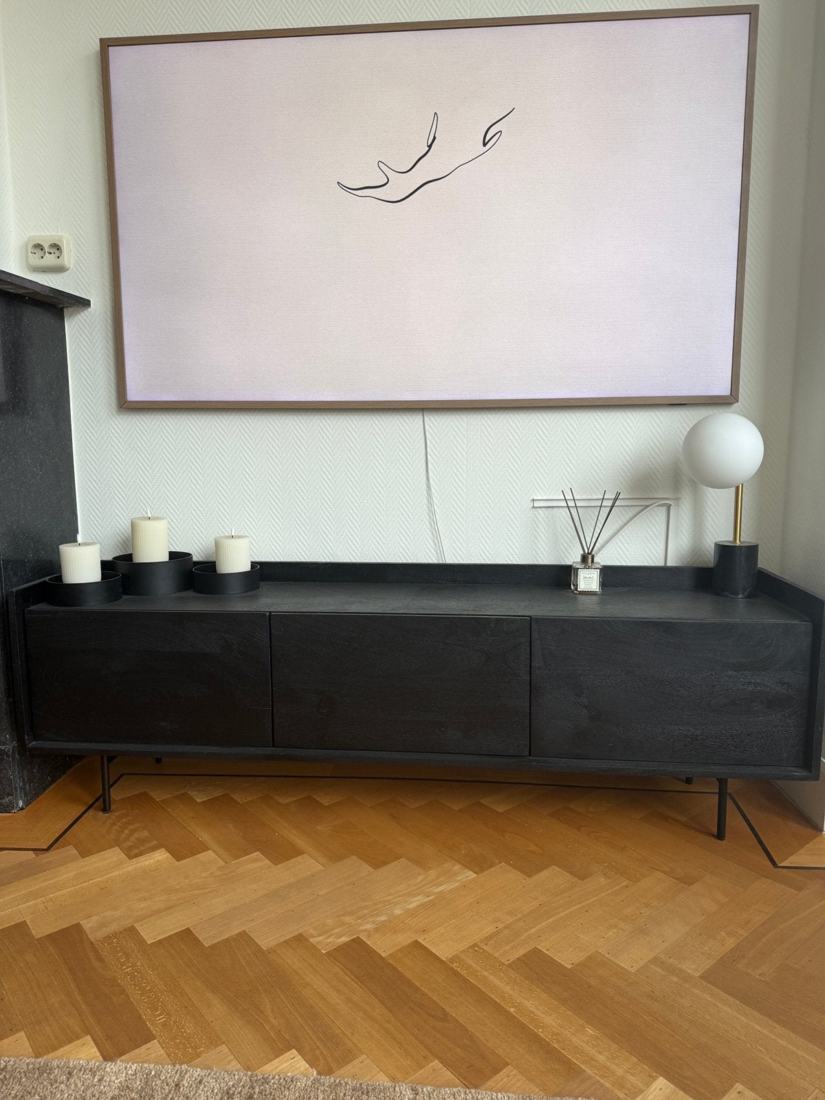 Zwart houten tv meubel, Ophalen, 150 tot 200 cm, Zo goed als nieuw, Minder dan 100 cm
