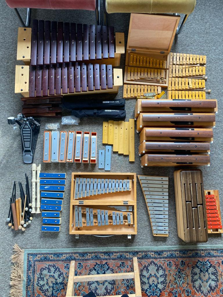 Grote set Orff percussie-instrumenten (zie foto’s), Ophalen of Verzenden, Gebruikt, Melodische percussie