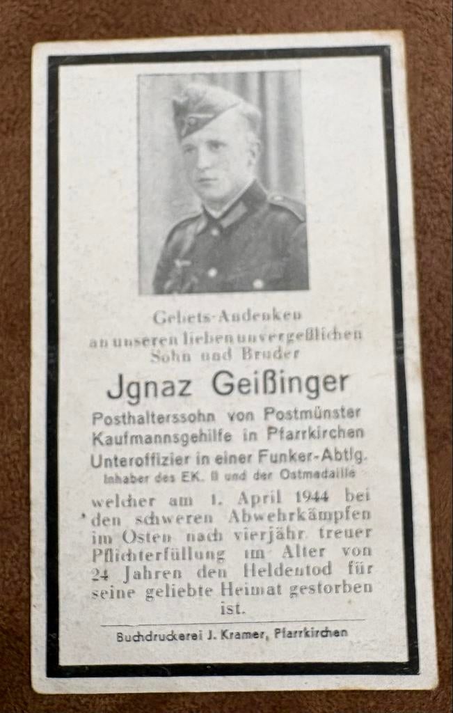 Gebeds-Andenken Ignaz Geißinger - Duitse soldaat WOII, Verzamelen, Militaria | Algemeen, Ophalen of Verzenden, Landmacht, Duitsland