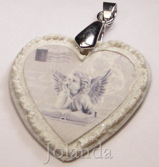 1133 Mooie Creme Witte Hanger met Engel in Hart, Ophalen of Verzenden, Nieuw, Wit, Hart